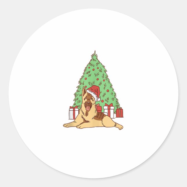 Pegatina Redonda Árbol de Navidad de perro - Navidades divertidos (Anverso)