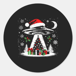Pegatina Redonda Árbol de Navidad de rapto Ufo - Divertido Alien Xm