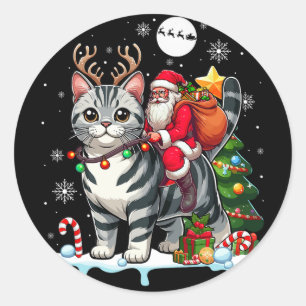 Pegatina Redonda Árbol de navidad de reno norteamericano Shorthair