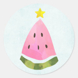 Pegatina Redonda Árbol de navidad de sandía de verano Navidades