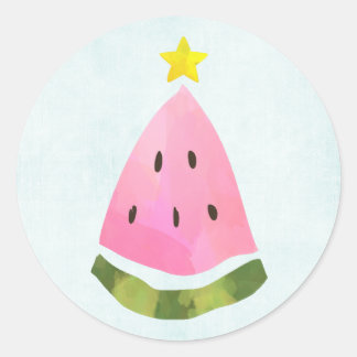 Pegatina Redonda Árbol de navidad de sandía de verano Navidades
