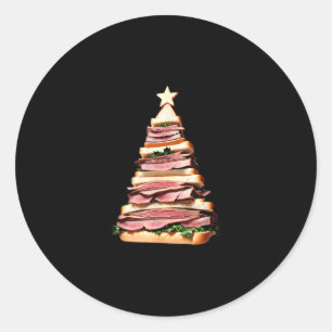 Pegatina Redonda Árbol de Navidad de Sandwich de carne asada