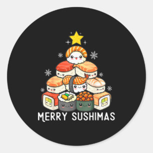 Pegatina Redonda Árbol de Navidad de Sushi Lindo Rápido Para Hombre