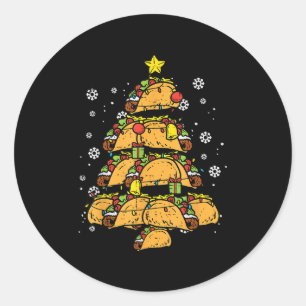 Pegatina Redonda Árbol de Navidad de Taco Navideño Comida Mexicana