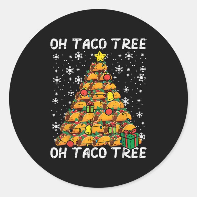 Pegatina Redonda Árbol de Navidad de Tacos Divertido Xmas Amante de (Anverso)
