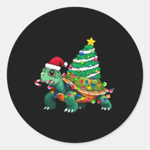 Pegatina Redonda Árbol de Navidad de tortuga ilumina el océano de l