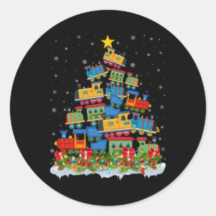 Pegatina Redonda Árbol de Navidad de tren amante Santa tren de Navi