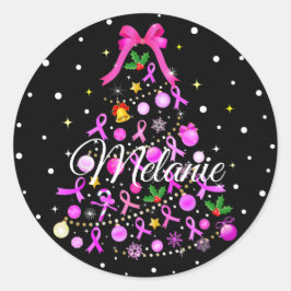 Pegatina Redonda Árbol de Navidad del Cáncer de Mama