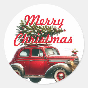 Pegatina Redonda Árbol de navidad del coche rojo de navidad navideñ