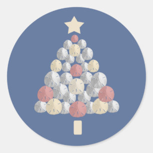 Pegatina Redonda Árbol de navidad del dólar de arena (azul)