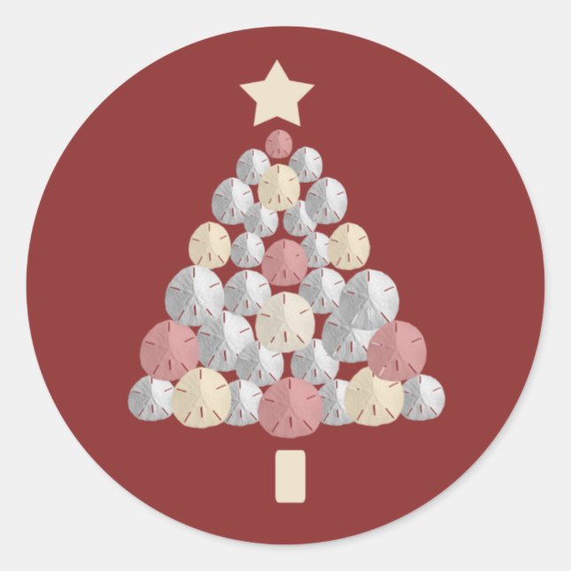 Pegatina Redonda Árbol de navidad del dólar de arena (rojo) (Anverso)