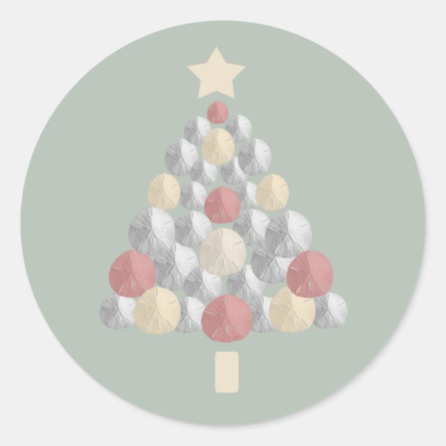 Pegatina Redonda Árbol de navidad del dólar de arena (verde) (Anverso)