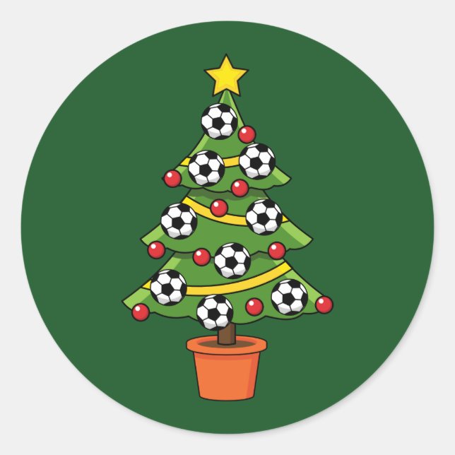 Pegatina Redonda Árbol de Navidad del fútbol de fútbol (Anverso)