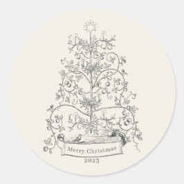 Pegatina Redonda Árbol de Navidad del Viejo Mundo