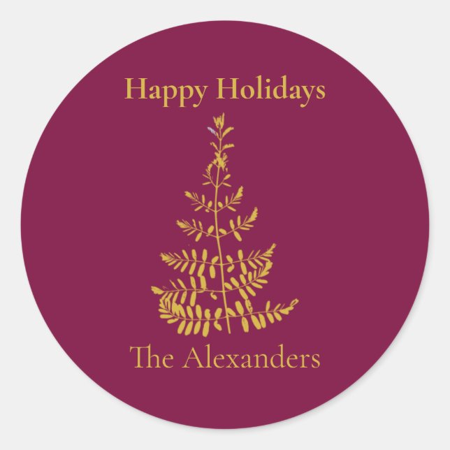 Pegatina Redonda Árbol de Navidad dorado (Anverso)