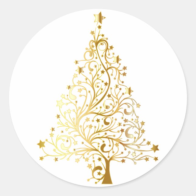 Pegatina Redonda Árbol de Navidad dorado (Anverso)