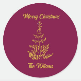 Pegatina Redonda Árbol de Navidad dorado estilizado