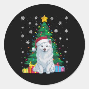 Pegatina Redonda Árbol de navidad dulce feo ilumina perro esquimal 