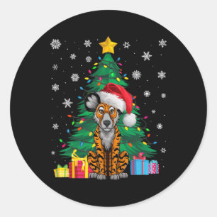 Pegatina Redonda Árbol de navidad dulce feo ilumina Perro salvaje a