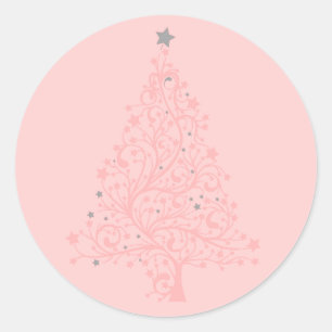 Pegatina Redonda Árbol de Navidad elegante con acento gris rubor ro