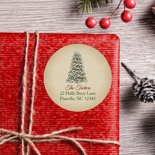 Pegatina Redonda Árbol de Navidad Elegante Papel Kraft de Dirección (Subido por el creador)