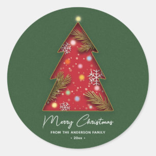 Pegatina Redonda Árbol de Navidad elegante y festivo con recorte de
