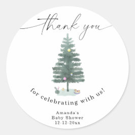 Pegatina Redonda Árbol de Navidad en acuarela Gracias