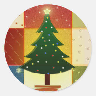 Pegatina Redonda Árbol de Navidad en mosaico