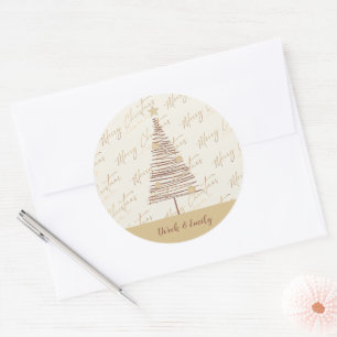 Pegatina Redonda Árbol de Navidad Feliz Año Nuevo Cute Felices Fies