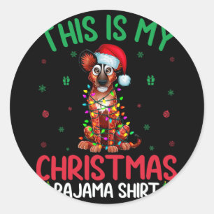 Pegatina Redonda Árbol de Navidad feo ilumina a perro salvaje de Sa