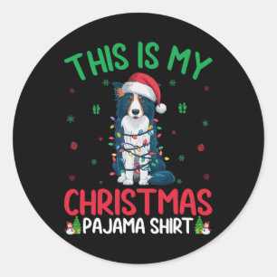 Pegatina Redonda Árbol de navidad feo ilumina el perro de la fronte