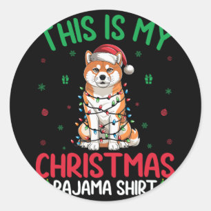 Pegatina Redonda Árbol de Navidad feo ilumina Santa Akita Inu Perro