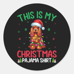 Pegatina Redonda Árbol de Navidad feo ilumina Santa Er Spaniel Dog 