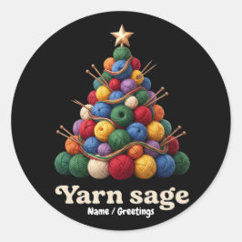Pegatina Redonda Árbol de Navidad festivo de punto colorido Yarn Sa