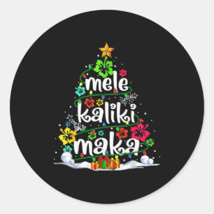 Pegatina Redonda Árbol de Navidad Floral Hawaiano Mele Kalikimaka T