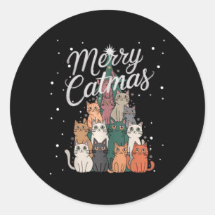 Pegatina Redonda Árbol de Navidad Gato Cats Árbol de Navidad Casas 