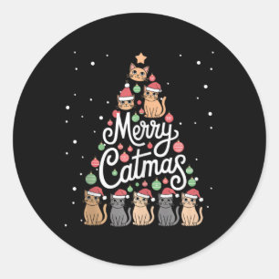 Pegatina Redonda Árbol de Navidad Gato Cats Árbol de Navidad Casas 