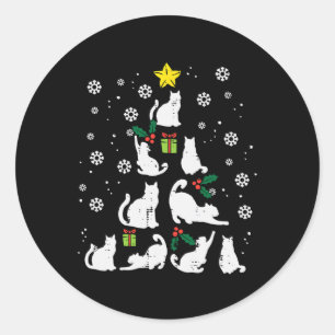 Pegatina Redonda Árbol de Navidad Gatos Cute Gato Amante Navidad In