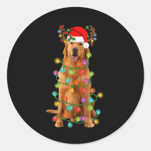 Pegatina Redonda Árbol de Navidad Golden Retriever enciende perro d