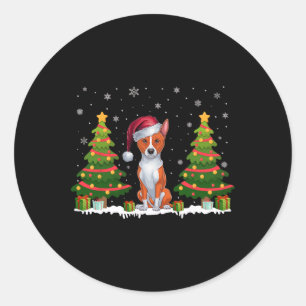 Pegatina Redonda Árbol de navidad ilumina el perro de Basenji Santa