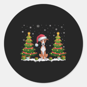 Pegatina Redonda Árbol de navidad ilumina lechón Perro Santa Hat Na