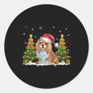 Pegatina Redonda Árbol de navidad ilumina Lhasa Apso Dog Santa Hat