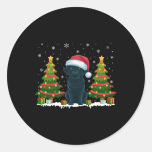 Pegatina Redonda Árbol de navidad ilumina perro negro de labrador S