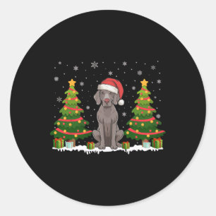 Pegatina Redonda Árbol de navidad ilumina Weimaraner Dog Santa Hat 