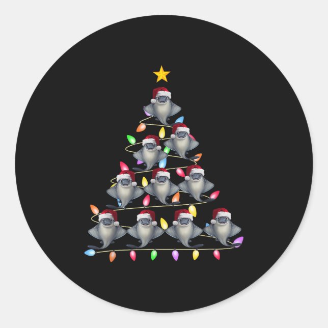 Pegatina Redonda Árbol de Navidad iluminan a hombres mujeres Santa  (Anverso)