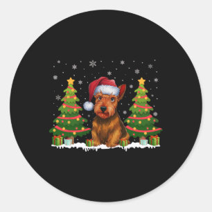 Pegatina Redonda Árbol de navidad iluminan al perro del terror esco