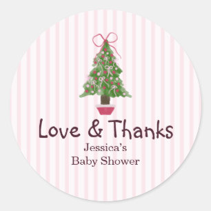 Pegatina Redonda Árbol de Navidad Invierno Rosa Dulce Baby Shower