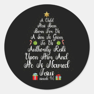 Pegatina Redonda Árbol de Navidad Jesús Dios Todopoderoso Isaías 9