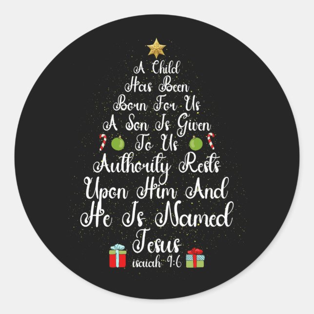 Pegatina Redonda Árbol de Navidad Jesús Dios Todopoderoso Isaías 9  (Anverso)