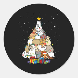 Pegatina Redonda árbol de navidad lindo conejo 1